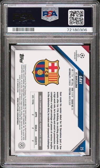 GAVI 2021-22 TOPPS CHROME UCL PURPLE GOLD STARBALL REFRACTOR SP RC PSA 7 POP 1/1