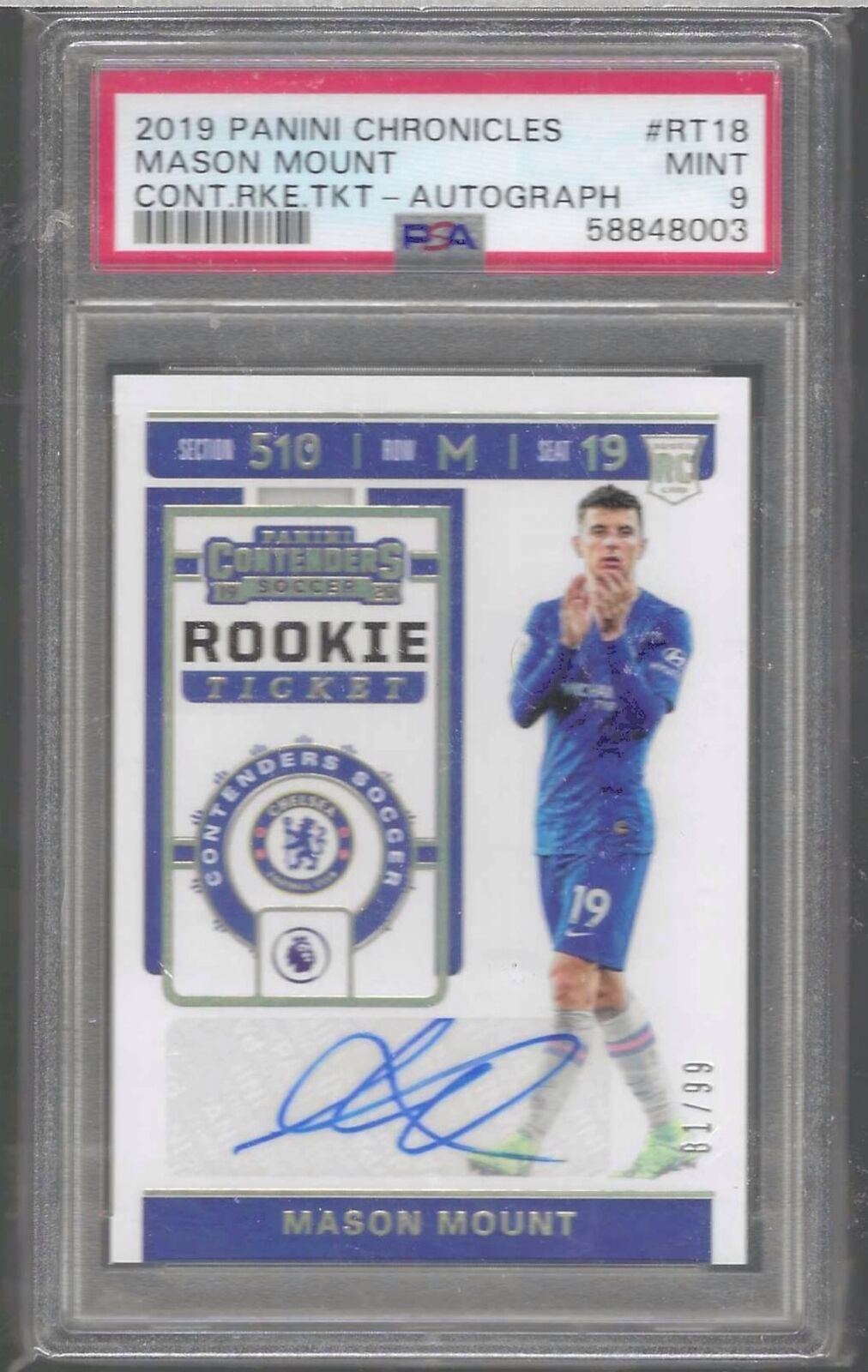 MASON MOUNT 2019-20 PANINI CHRONICLES CONTENDERS TICKET AUTO RC /99 PSA 9 MINT