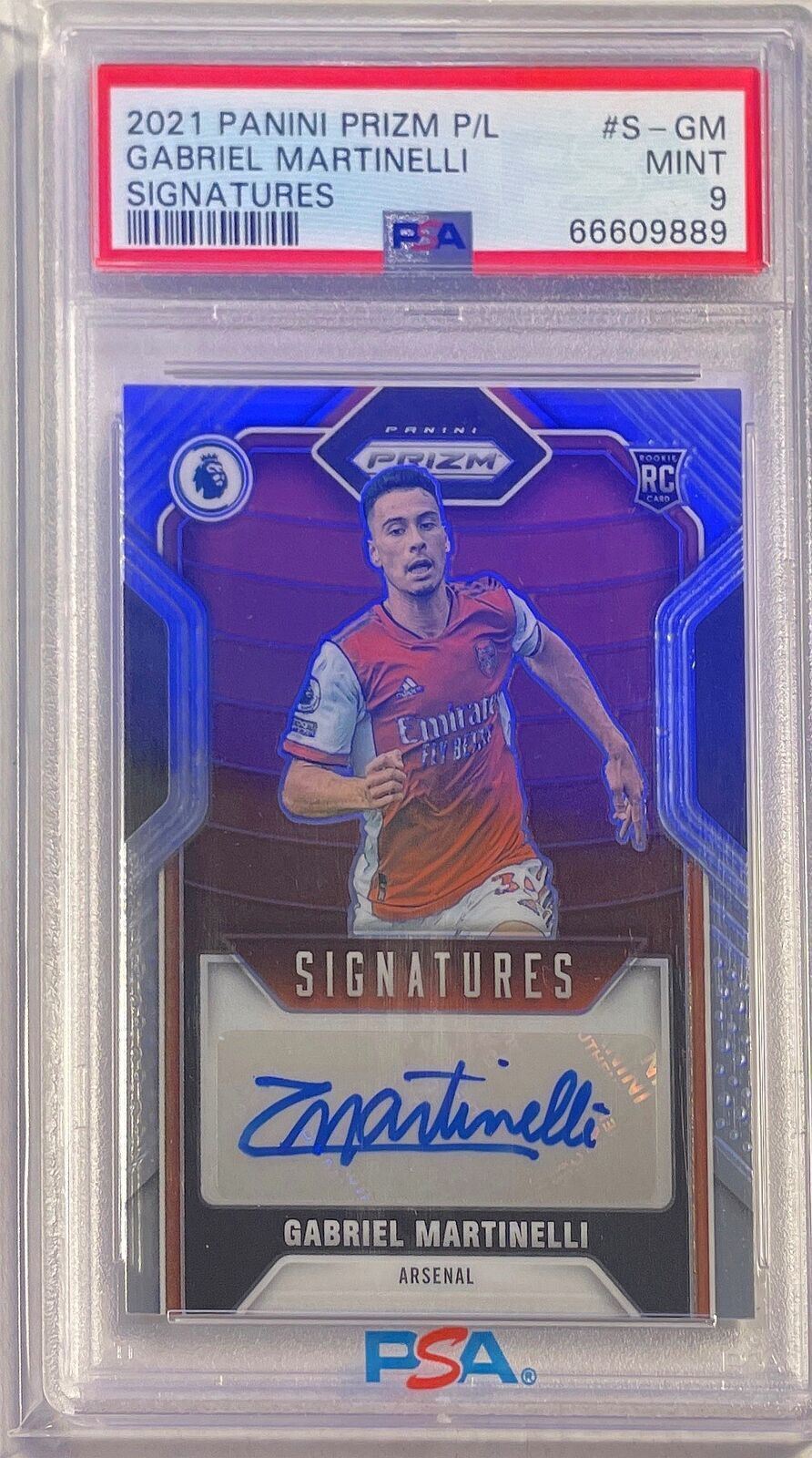 GABRIEL MARTINELLI 2021-22 PANINI PRIZM EPL AUTO ROOKIE RC PSA 9 MINT POP 11