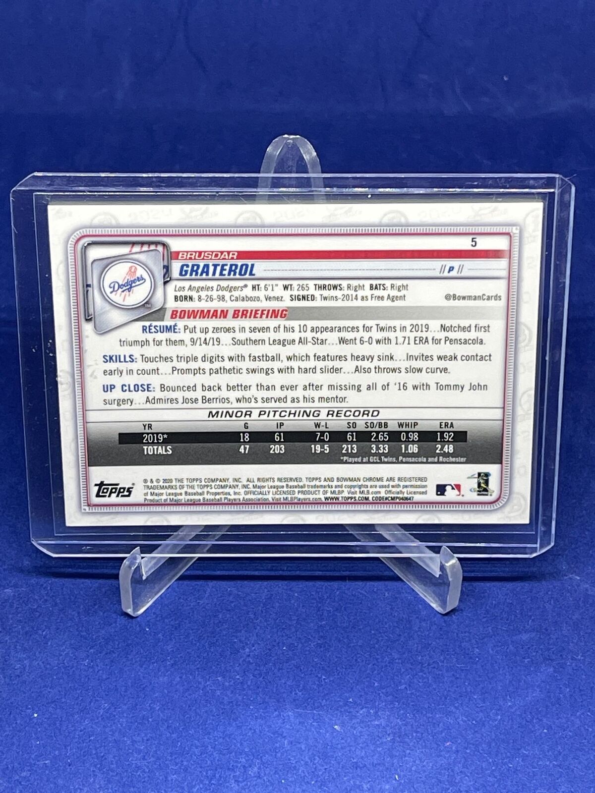 BRUSDAR GRATEROL 2020 BOWMAN CHROME SP PHOTO VARIATION REFRACTOR ROOKIE RC #5