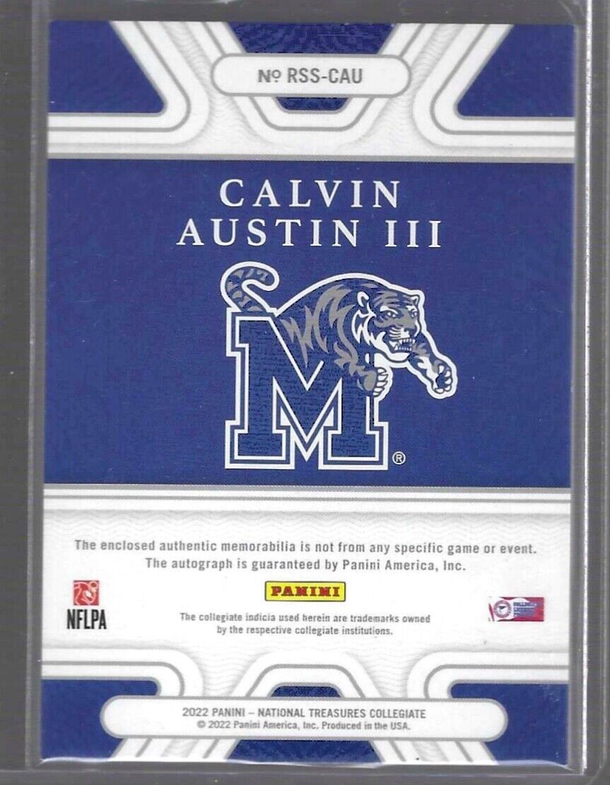 CALVIN AUSTIN 2022 PANINI NATIONAL TREASURES COLLEGIATE PATCH AUTO RC #D 33/99