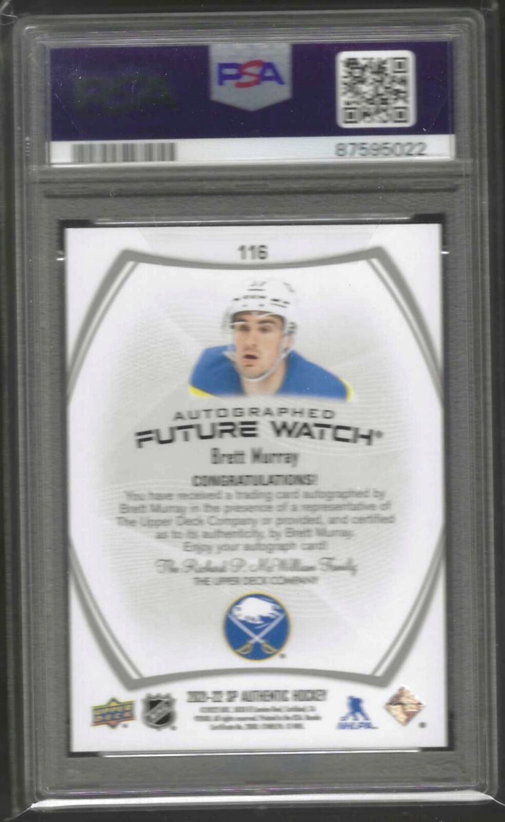 BRETT MURRAY 2021 SP AUTHENTIC FUTURE WATCH AUTO RC /999 PSA 10 GEM MINT POP 2