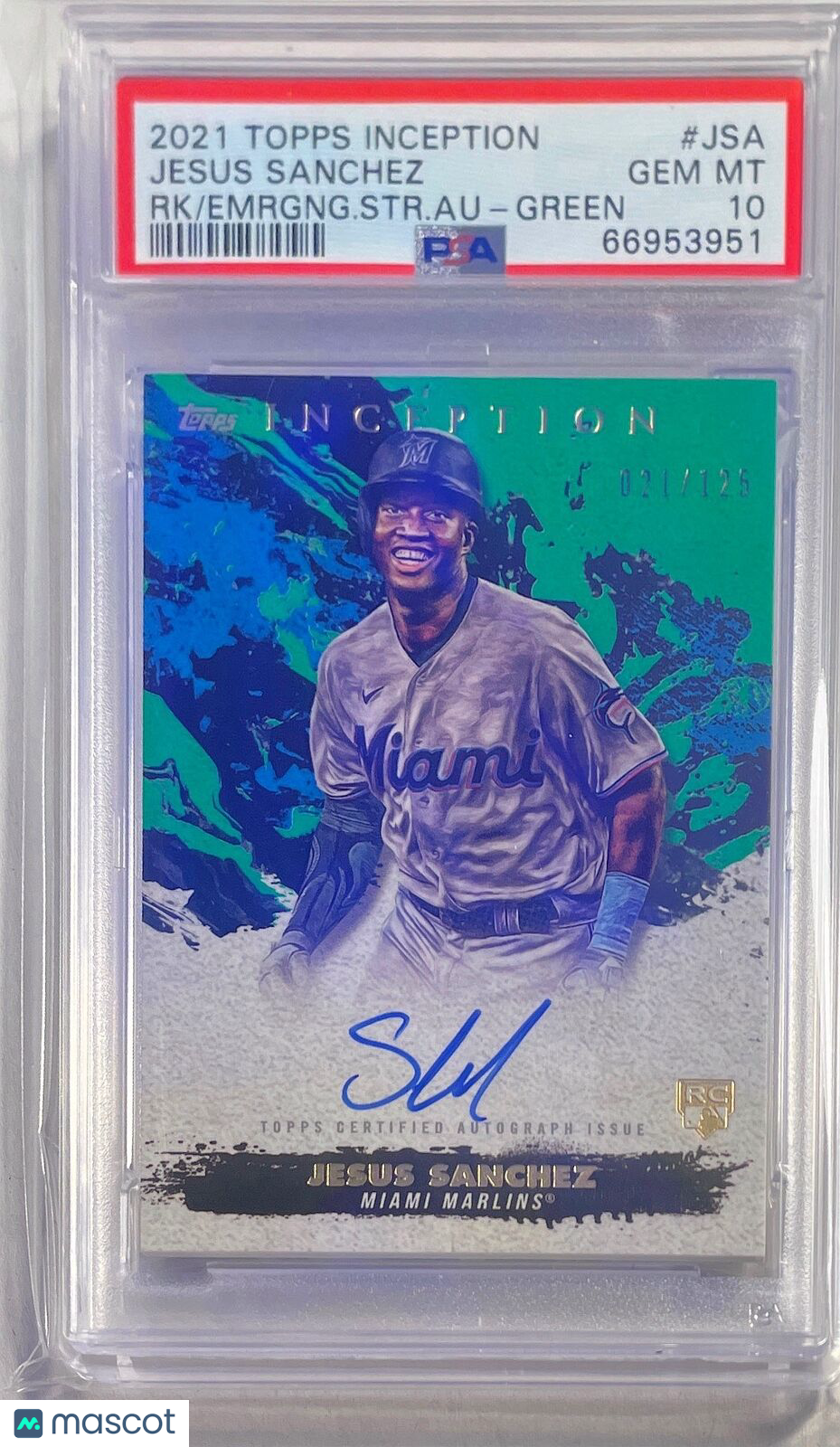 JESUS SANCHEZ 2021 INCEPTION STARS GREEN AUTO RC #D 21/125 PSA 10 GEM POP 1/1