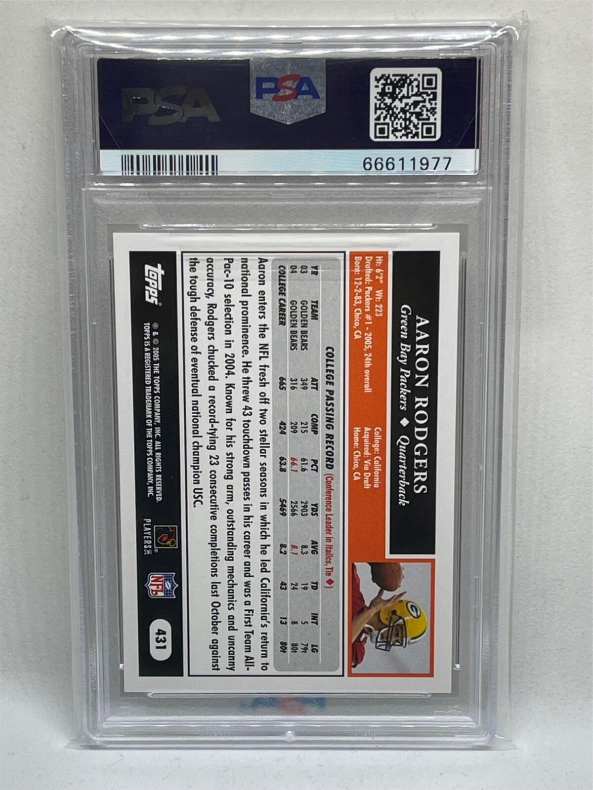 AARON RODGERS 2005 TOPPS ROOKIE RC # 431 PSA 9 MINT