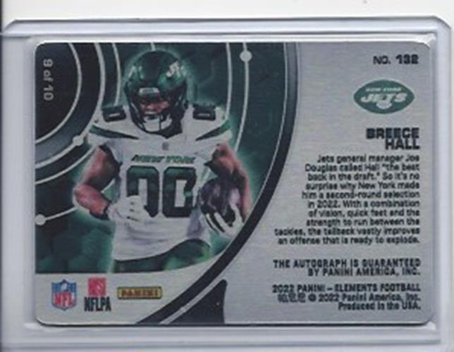 BREECE HALL 2022 PANINI ELEMENTS STEEL SIGNATURES BLACK ON CARD AUTO RC #D 9/10