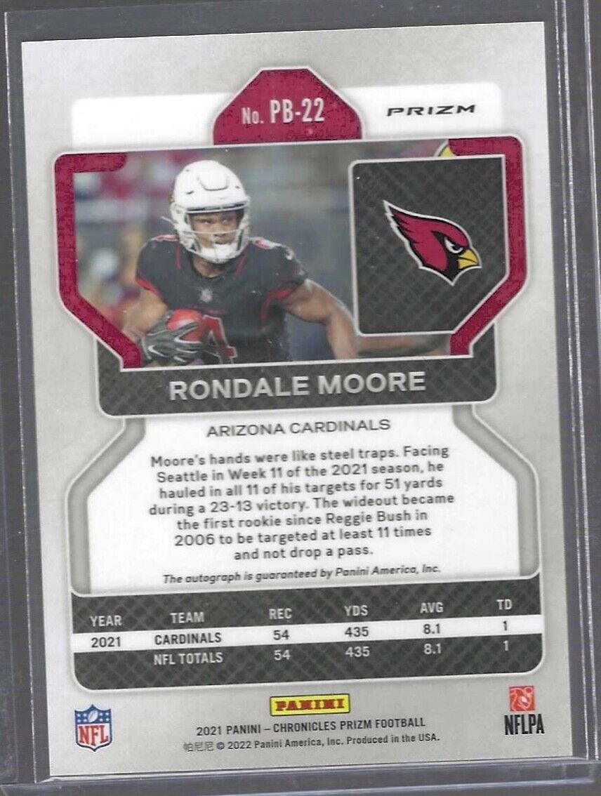 RONDALE MOORE 2021 PANINI CHRONICLES PRIZM BLACK SILVER PRIZM AUTO RC #PB-22