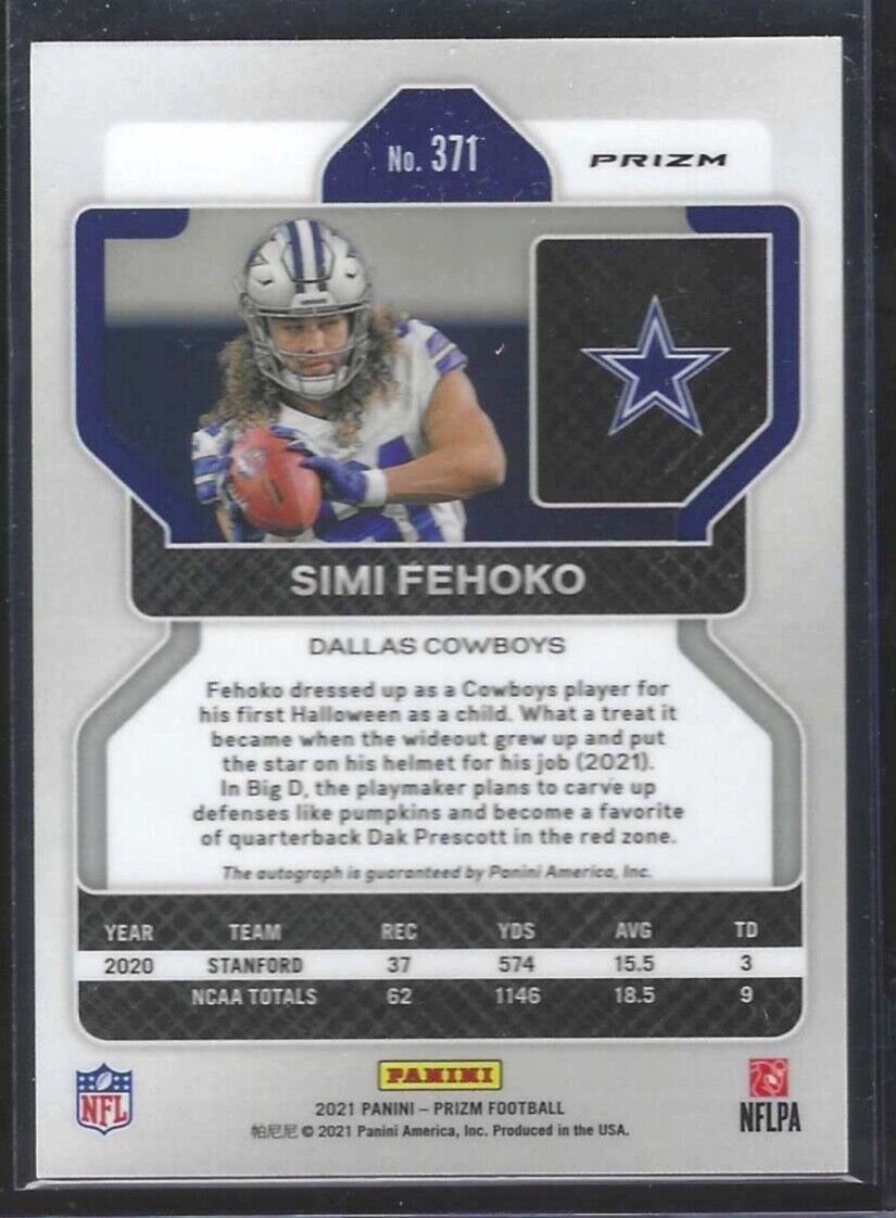 SIMI FEHOKO 2021 PANINI PRIZM SILVER DISCO NO HUDDLE PRIZM ROOKIE AUTO RC #371