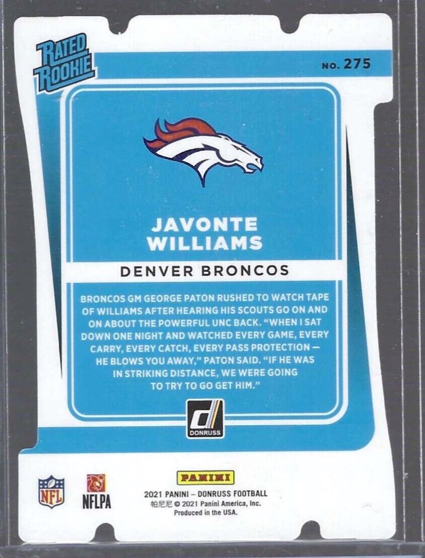 JAVONTE WILLIAMS 2021 PANINI DONRUSS SILVER FOIL DIE CUT RATED ROOKIE RC #D /75