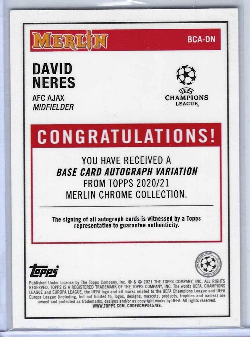 DAVID NERES 2020-21 TOPPS MERLIN CHROME SILVER REFRACTOR AUTO #BCA-DN