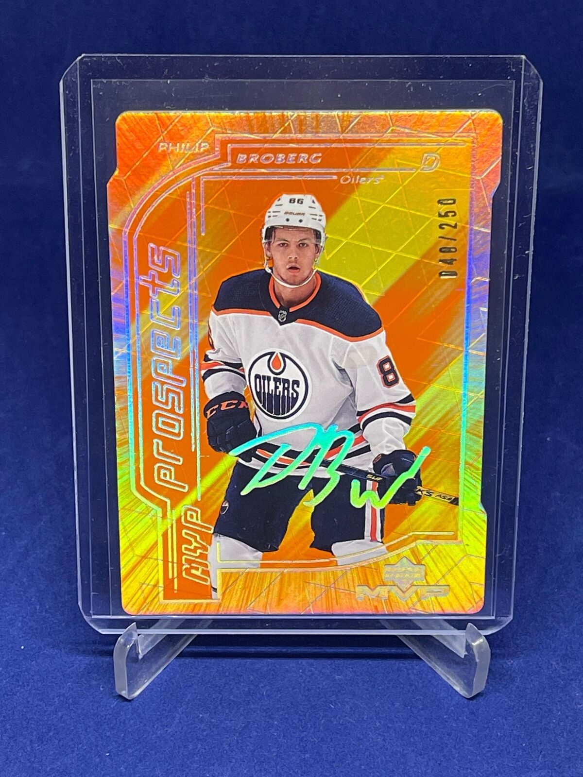 PHILIP BROBERG 2020-21 UD MVP PROSPECTS ORANGE SCRIPT DIE CUT #D 40/250