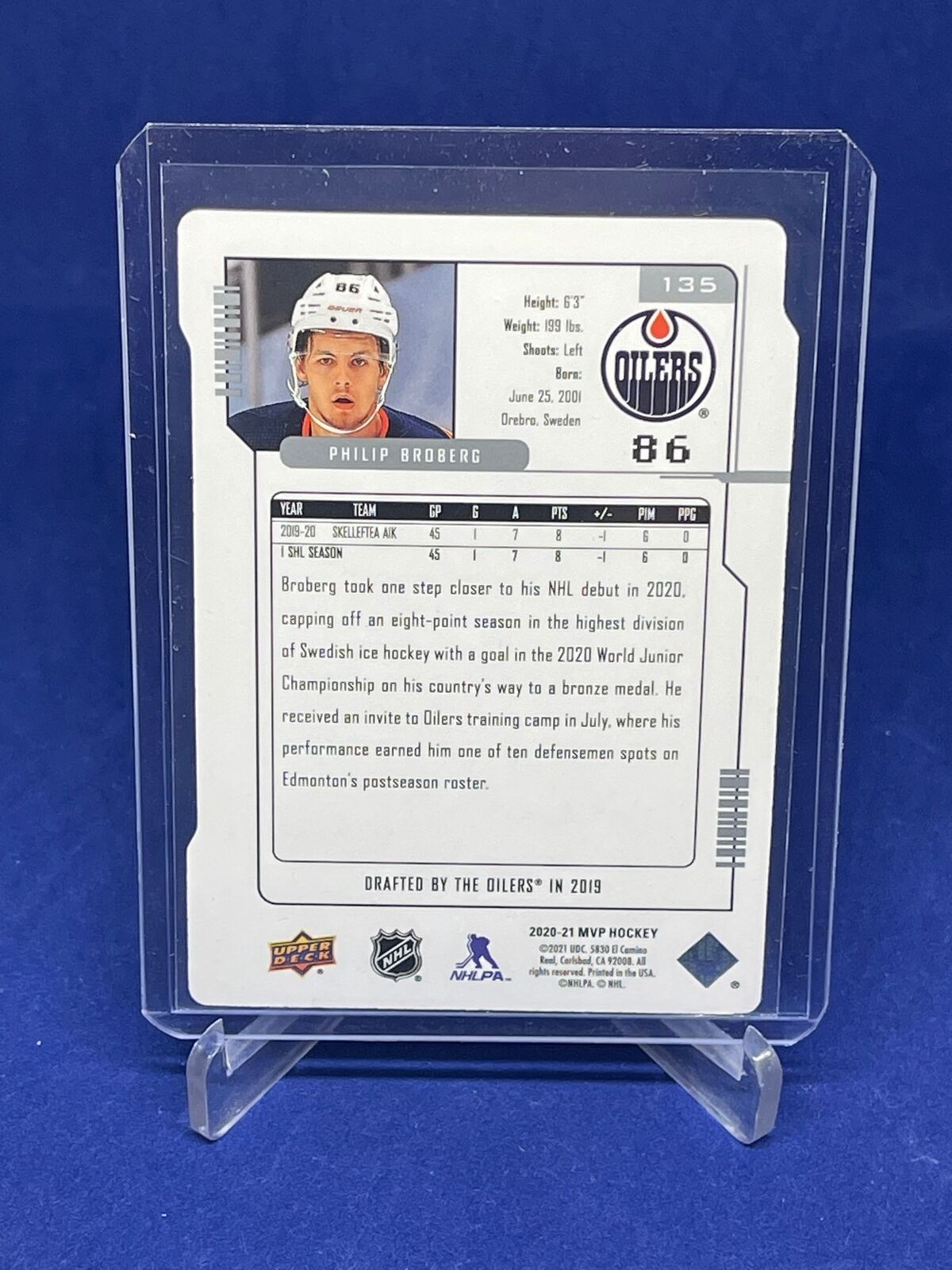 PHILIP BROBERG 2020-21 UD MVP PROSPECTS ORANGE SCRIPT DIE CUT #D 40/250