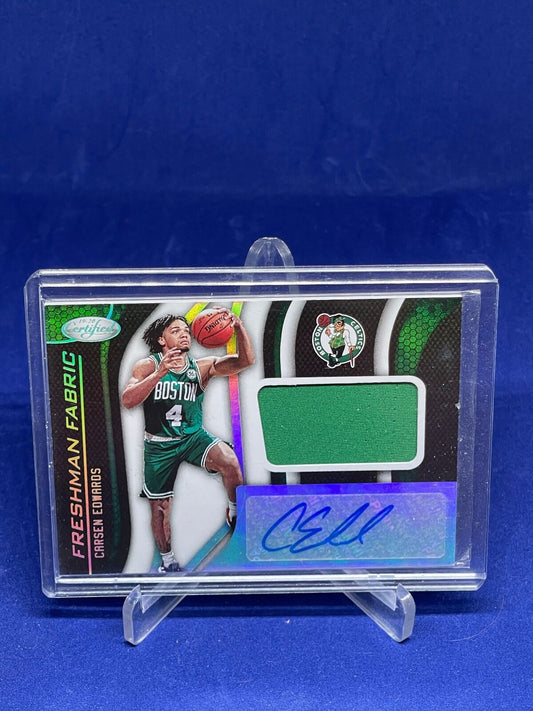 CARSEN EDWARDS 2019-20 PANINI CERTIFIED FRESHMAN FABRICS JERSEY AUTO ROOKIE RC