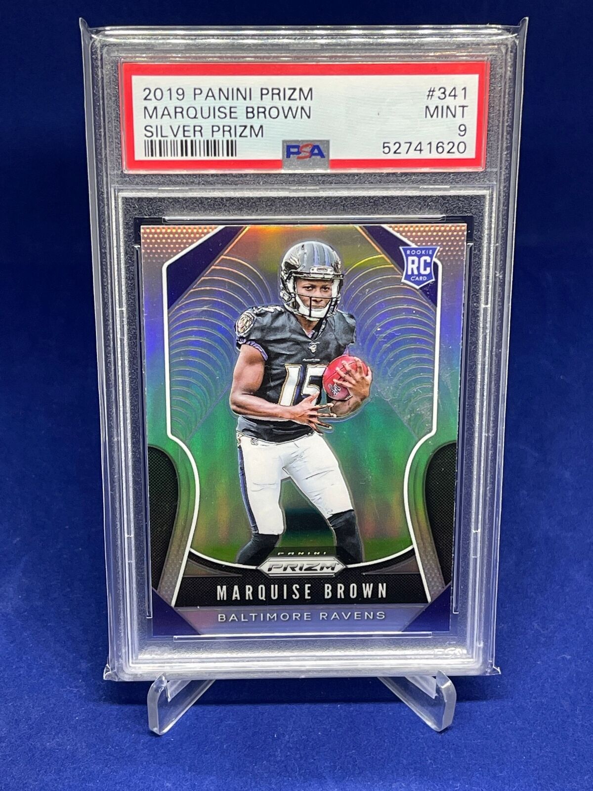 MARQUISE BROWN 2019 PANINI PRIZM SILVER PRIZM ROOKIE RC #341 PSA 9 MINT