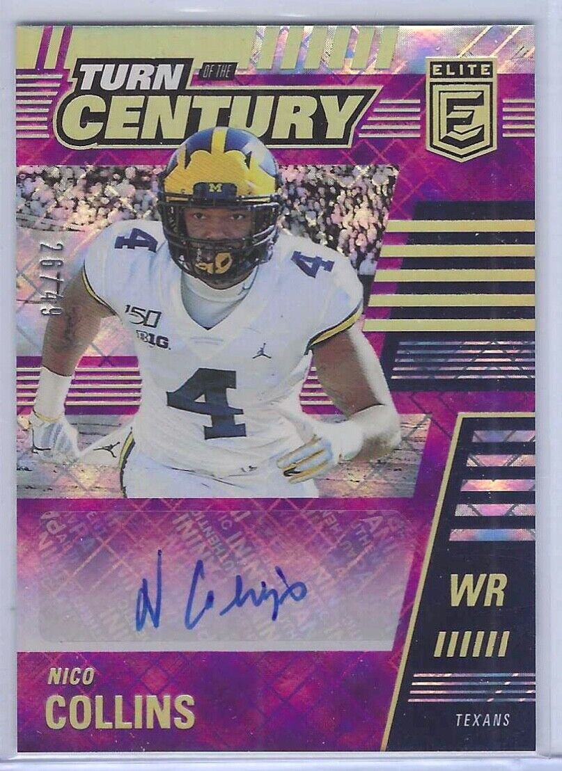 NICO COLLINS 2021 PANINI DONRUSS TURN OF THE CENTURY PURPLE FOIL AUTO RC #D /49