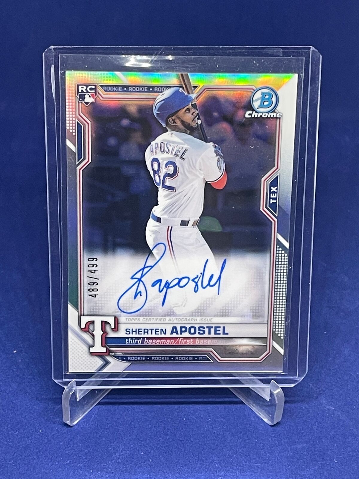 SHERTEN APOSTEL 2021 BOWMAN CHROME REFRACTOR ON CARD AUTO ROOKIE RC #D 489/499