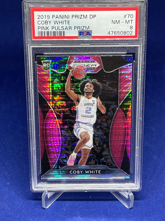 COBY WHITE 2019-20 PANINI PRIZM DRAFT PICKS PINK PULSAR ROOKIE RC #70 PSA 8