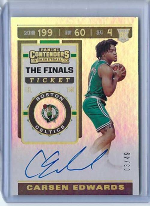 CARSEN EDWARDS 2019-20 PANINI CONTENDERS THE FINALS TICKET AUTO RC #D 3/49