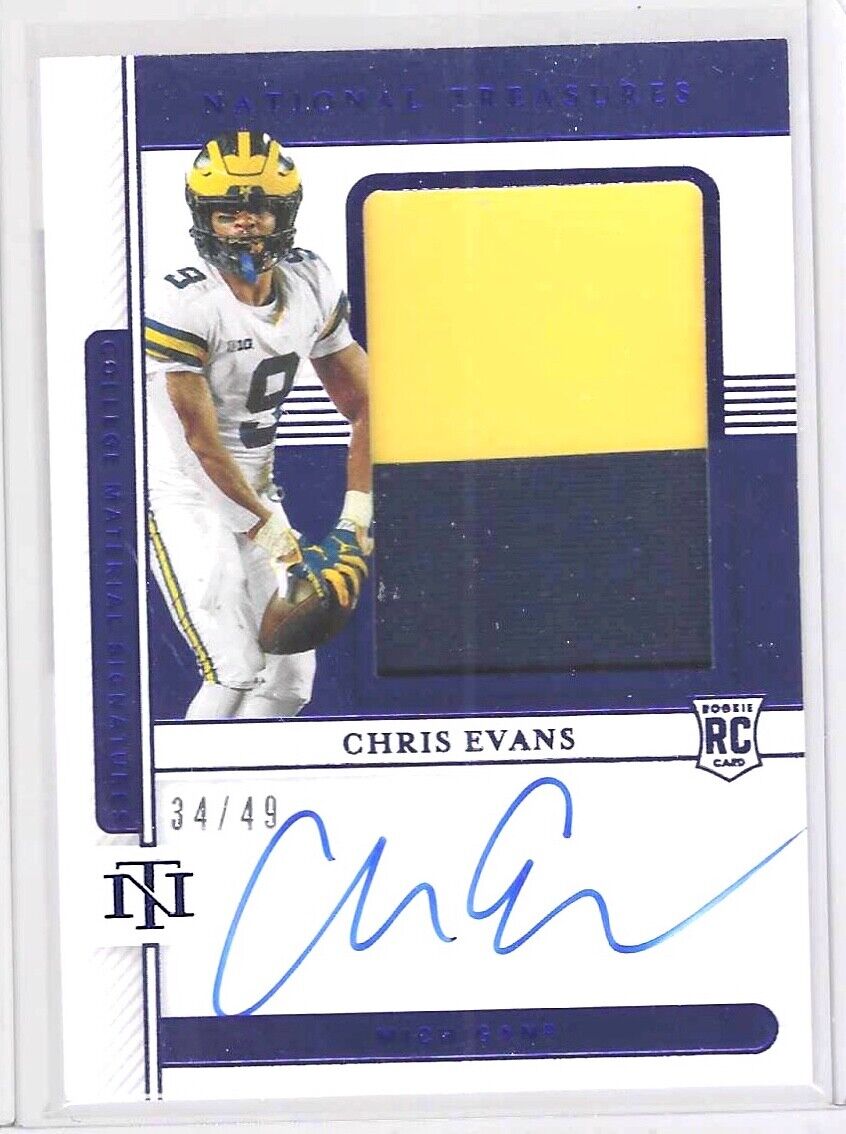 CHRIS EVANS 2021 NATIONAL TREASURES MICHIGAN BLUE ROOKIE PATCH AUTO RC #D 34/49