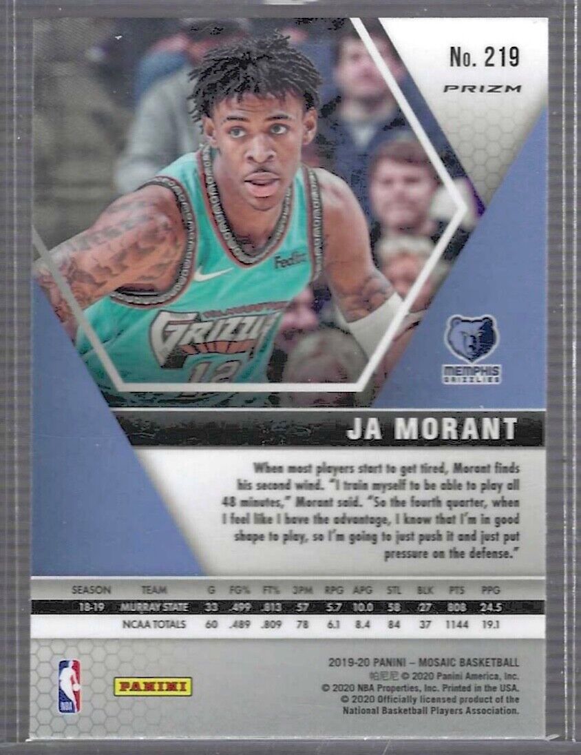 JA MORANT 2019-20 PANINI MOSAIC GREEN MOSAIC PRIZM ROOKIE RC #219
