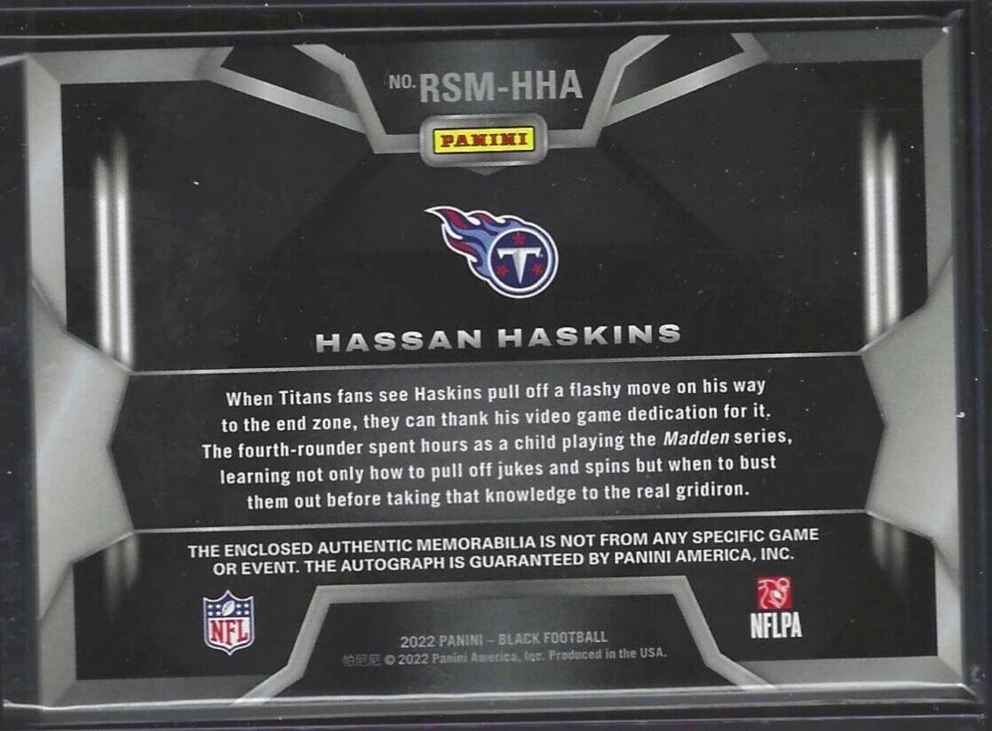 HASSAN HASKINS 2022 PANINI BLACK ROOKIE DUAL PATCH AUTO RC #D 13/50