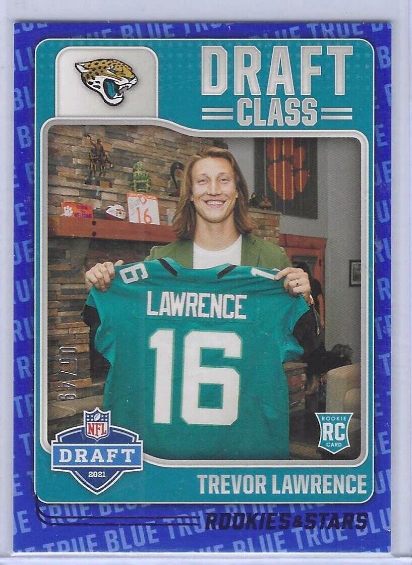 TREVOR LAWRENCE 2021 PANINI ROOKIES & STARS BLUE DRAFT CLASS ROOKIE RC #D 05/49
