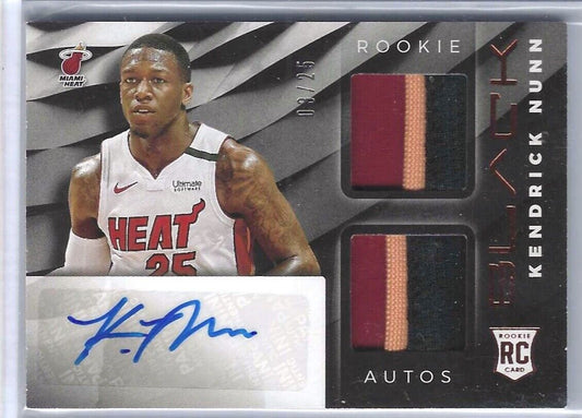 KENDRICK NUNN 2019-20 PANINI BLACK ROOKIE DUAL PATCH AUTO RC #D 03/25