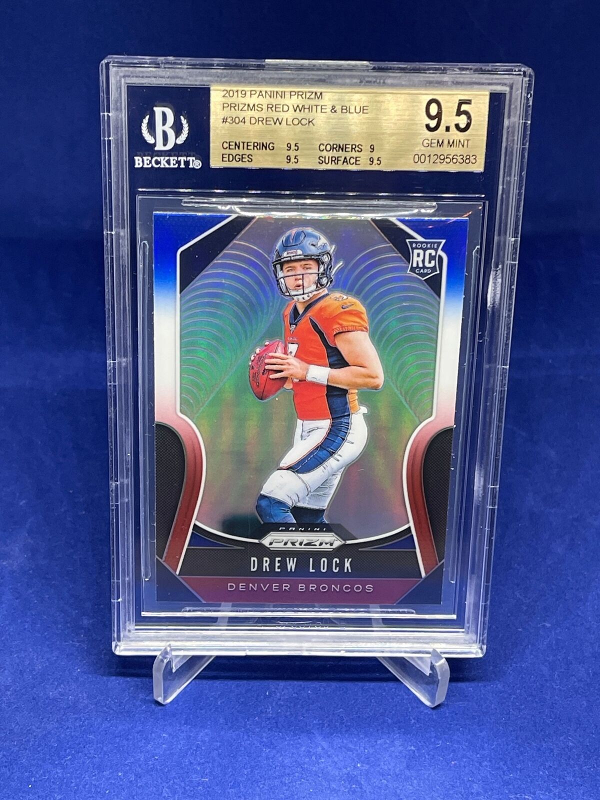 DREW LOCK 2019 PANINI PRIZM RED WHITE BLUE PRIZM ROOKIE RC #304 BGS 9.5 GEM MINT