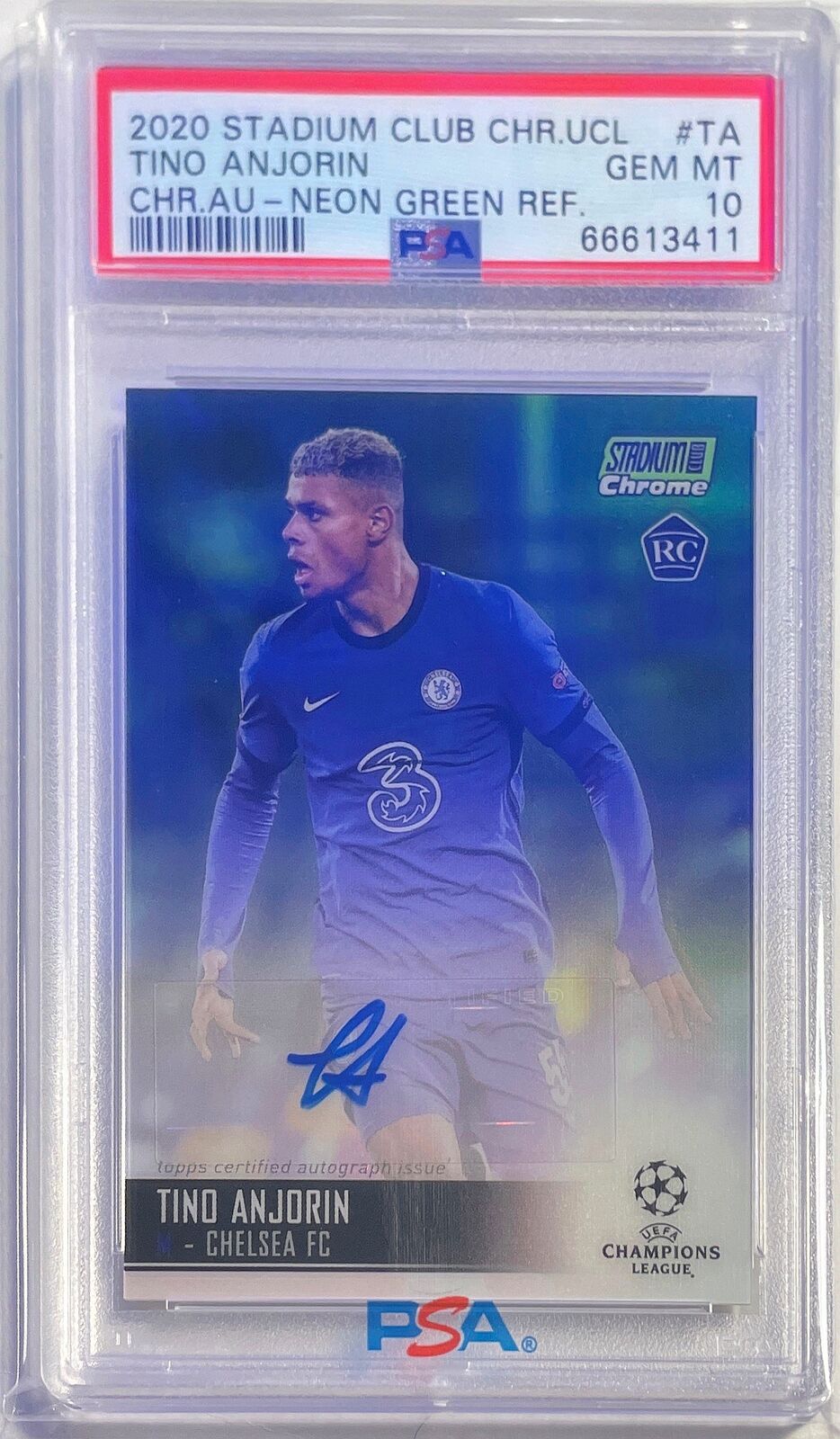 TINO ANJORIN 2020 STADIUM CLUB CHROME GREEN REFRACTOR AUTO RC /99 PSA 10 POP 1/1