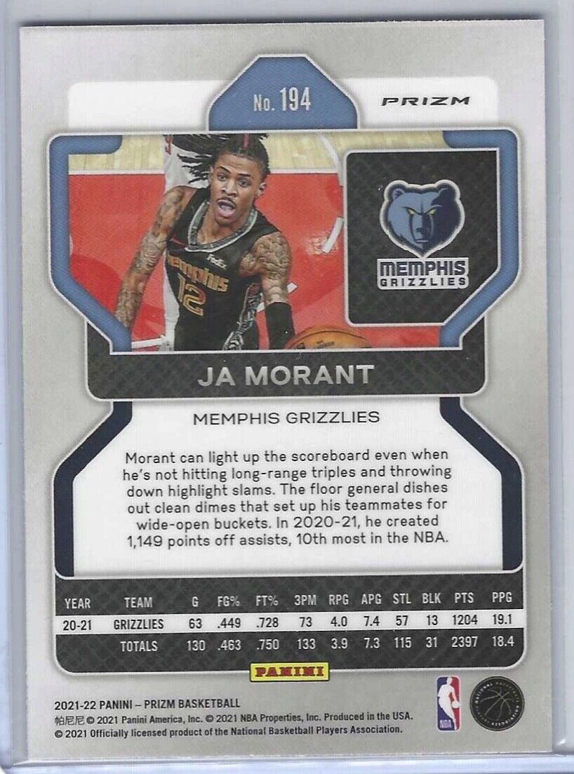 JA MORANT 2021-22 PANINI PRIZM 75TH ANNIVERSARY BLUE PRIZM SP #194