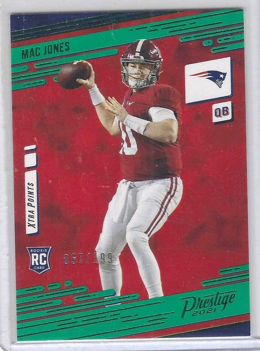 MAC JONES 2021 PANINI PRESTIGE GREEN FOIL XTRA POINTS ROOKIE RC #D 057/199