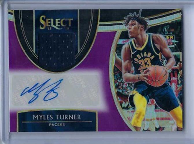 MYLES TURNER 2018-19 PANINI SELECT PURPLE PRIZM JERSEY AUTO #D 50/65