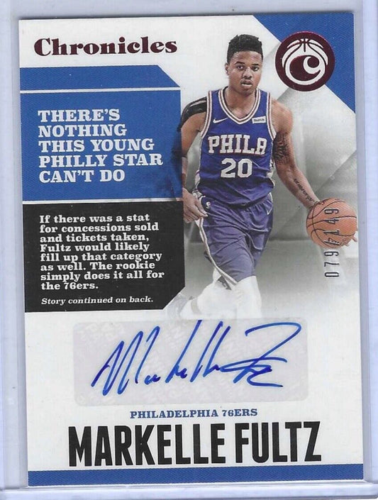 MARKELLE FULTZ 2017-18 PANINI CHRONICLES RED ROOKIE AUTO RC #D 079/149