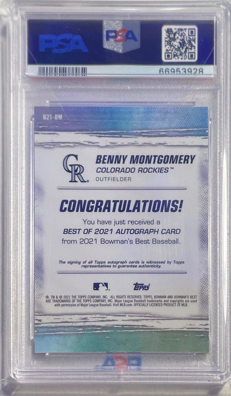 BENNY MONTGOMERY 2021 BOWMAN'S BEST OF 2021 AUTO #B21BM PSA 10 GEM MINT POP 14