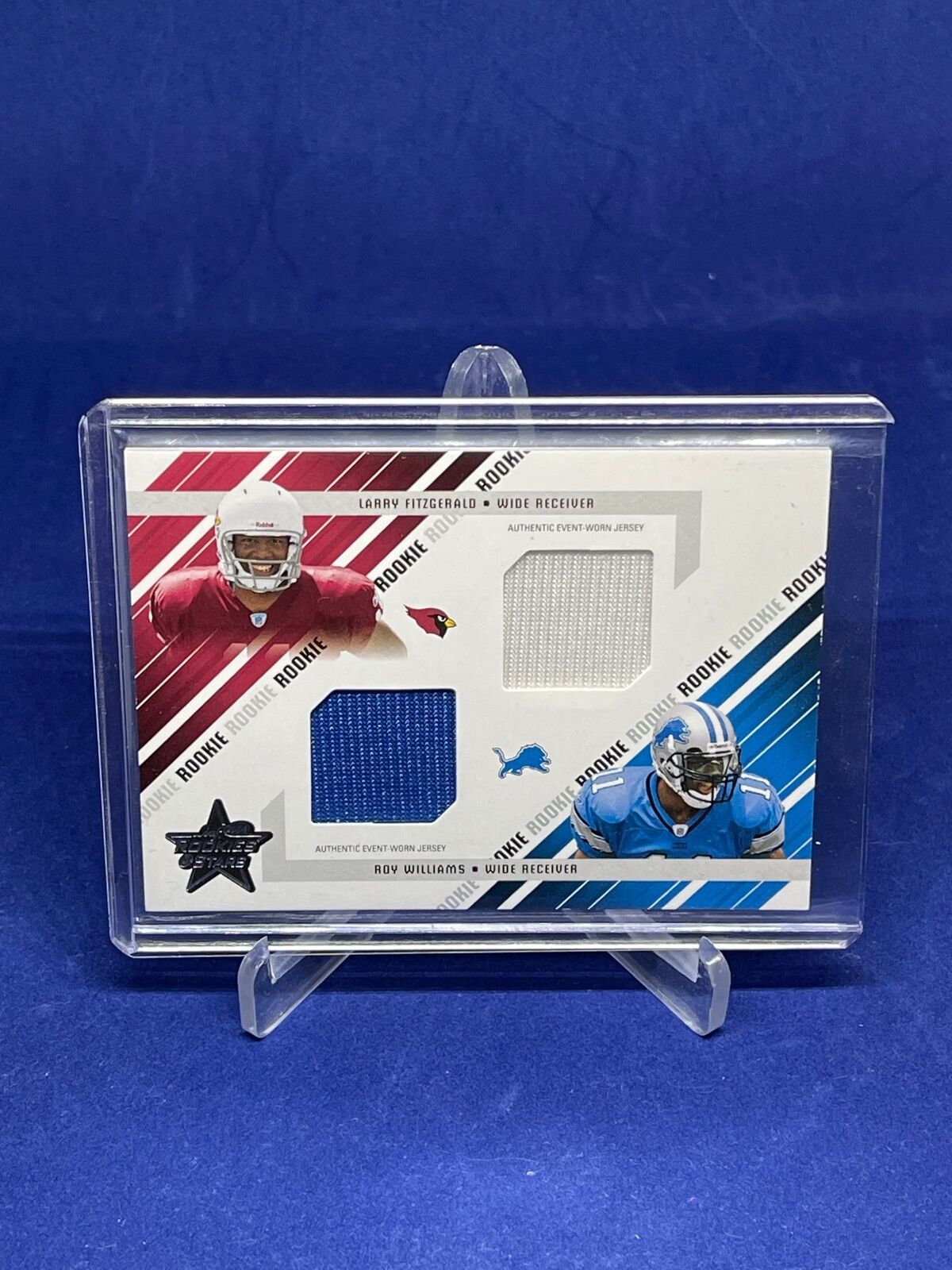 LARRY FITZGERALD ROY WILLIAMS 2004 LEAF ROOKIES STARS DUAL JERSEY RC #D 126/500