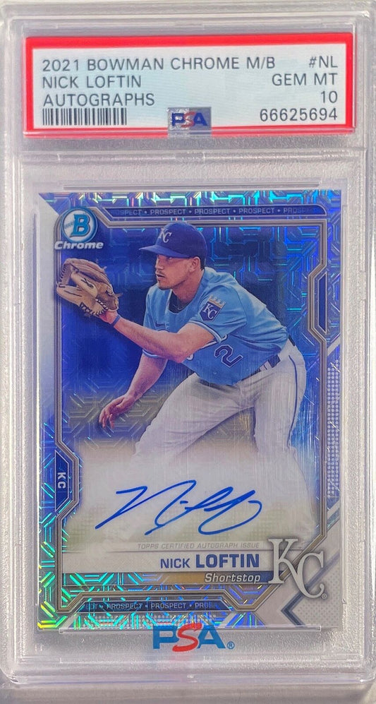 NICK LOFTIN 2021 BOWMAN CHROME MEGA BOX REFRACTOR AUTO #NL PSA 10 GEM POP 2