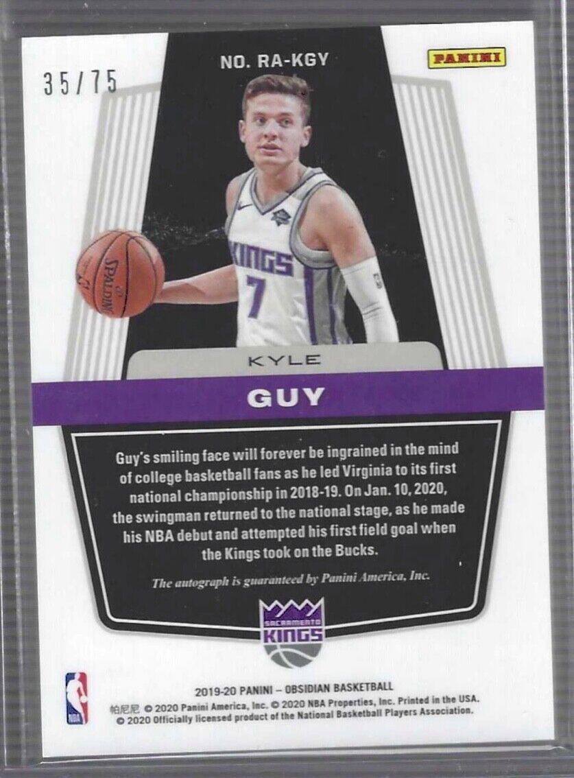 BRANDON CLARKE 2019-20 OBSIDIAN ERROR KYLE GUY BACK? PURPLE ETCH AUTO RC #D /75