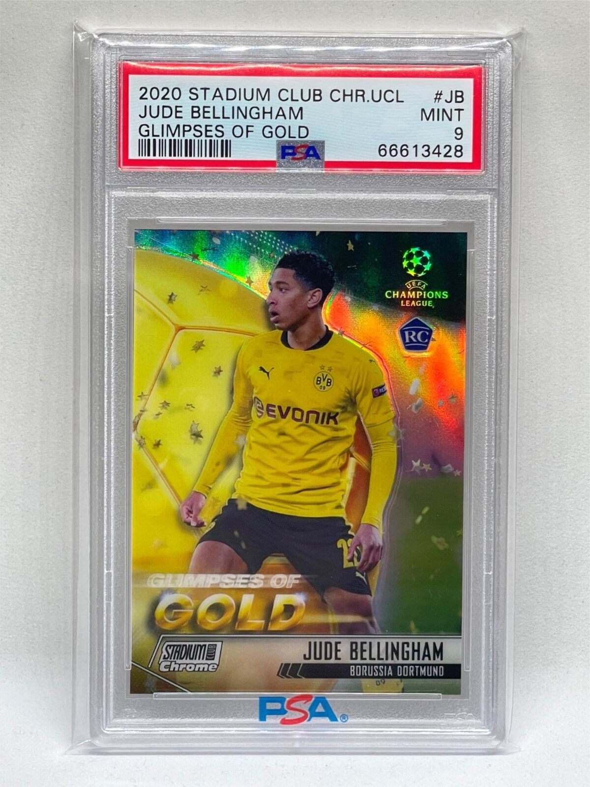 JUDE BELLINGHAM 2020 TOPPS STADIUM CLUB CHROME UCL GLIMPSES OF GOLD RC PSA 9