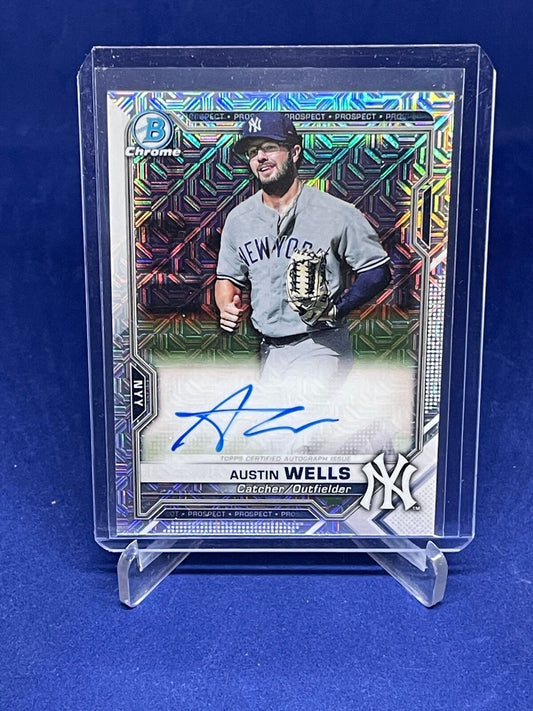 AUSTIN WELLS 2021 BOWMAN CHROME MEGA BOX MOJO REFRACTOR ON CARD AUTO PROSPECT
