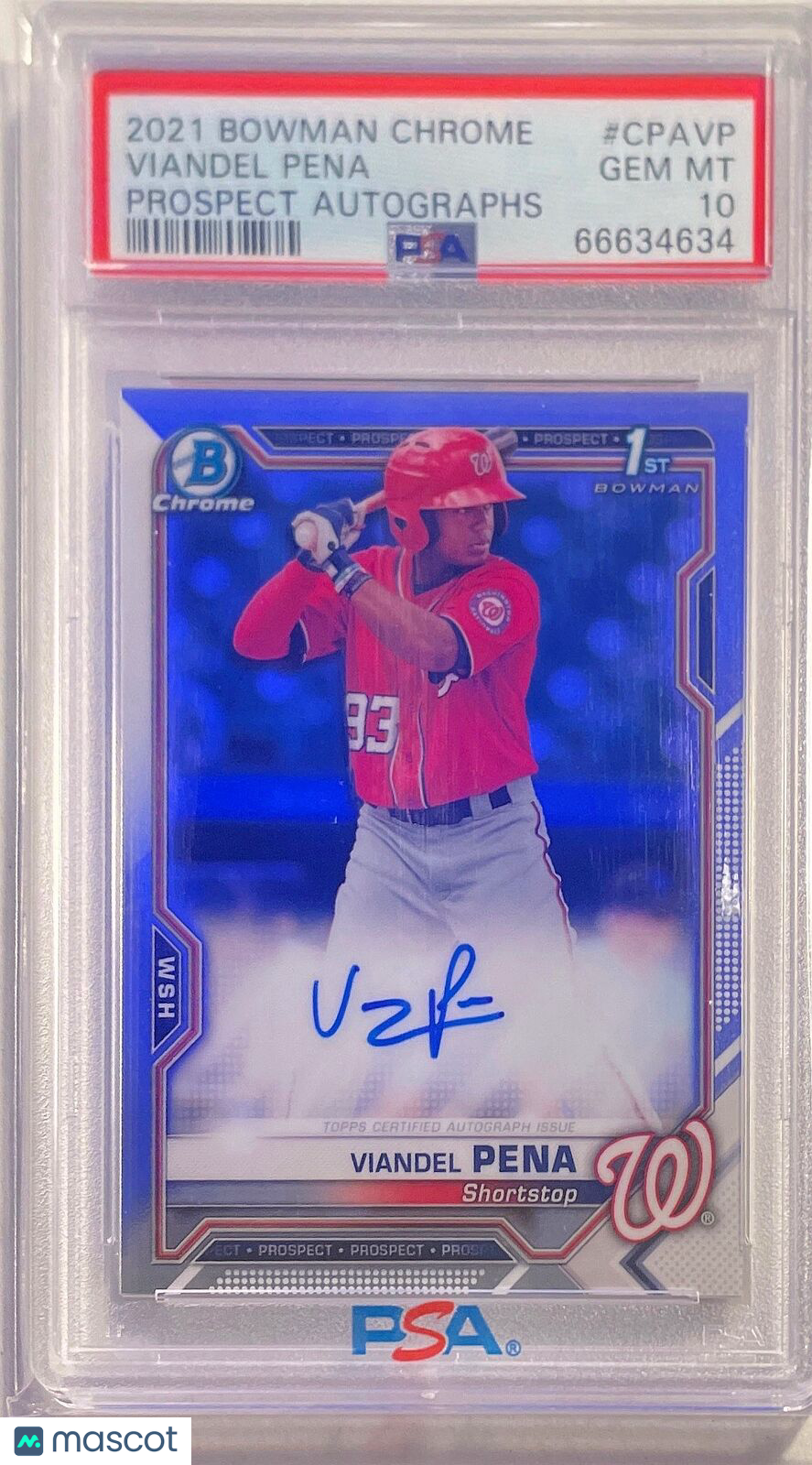VIANDEL PENA 2021 BOWMAN CHROME 1ST PROSPECT AUTO RC #CPAVP PSA 10 GEM POP 1/1
