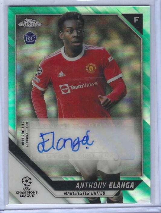 ANTHONY ELANGA 2021-22 TOPPS CHROME UEFA AQUA REFRACTOR ROOKIE AUTO RC #D 14/199