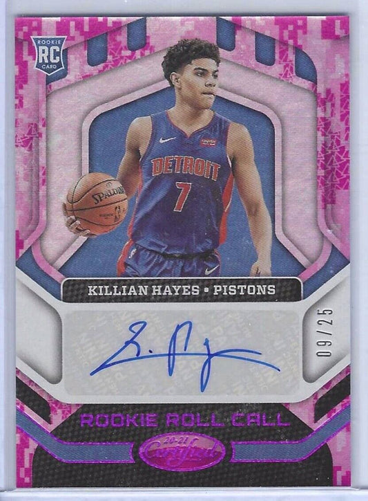 KILLIAN HAYES 2020-21 CERTIFIED PINK CAMO FOIL ROOKIE ROLL CALL AUTO RC #D 09/25