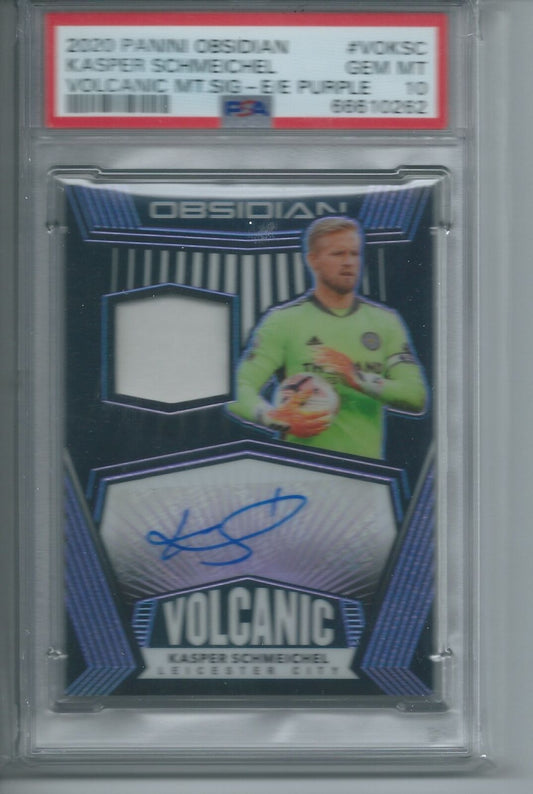 KASPER SCHMEICHEL 2020 OBSIDIAN VOLCANIC PURPLE JERSEY AUTO /15 PSA 10 GEM POP 1