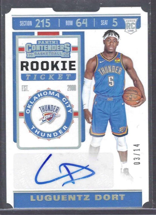LUGUENTZ DORT 2019-20 CONTENDERS ROOKIE TICKET STUB DIE CUT AUTO RC #D 3/14