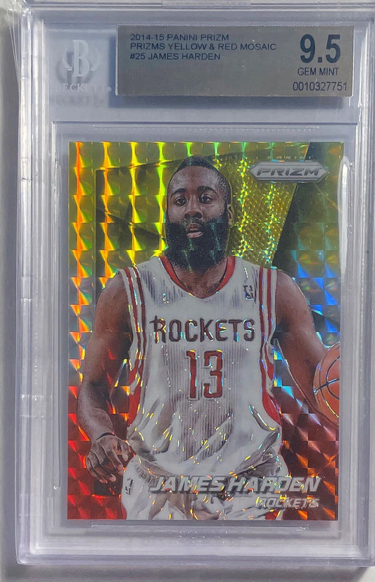 JAMES HARDEN 2014-15 PANINI PRIZM YELLOW RED PRIZM #25 BGS 9.5 GEM MINT POP 6