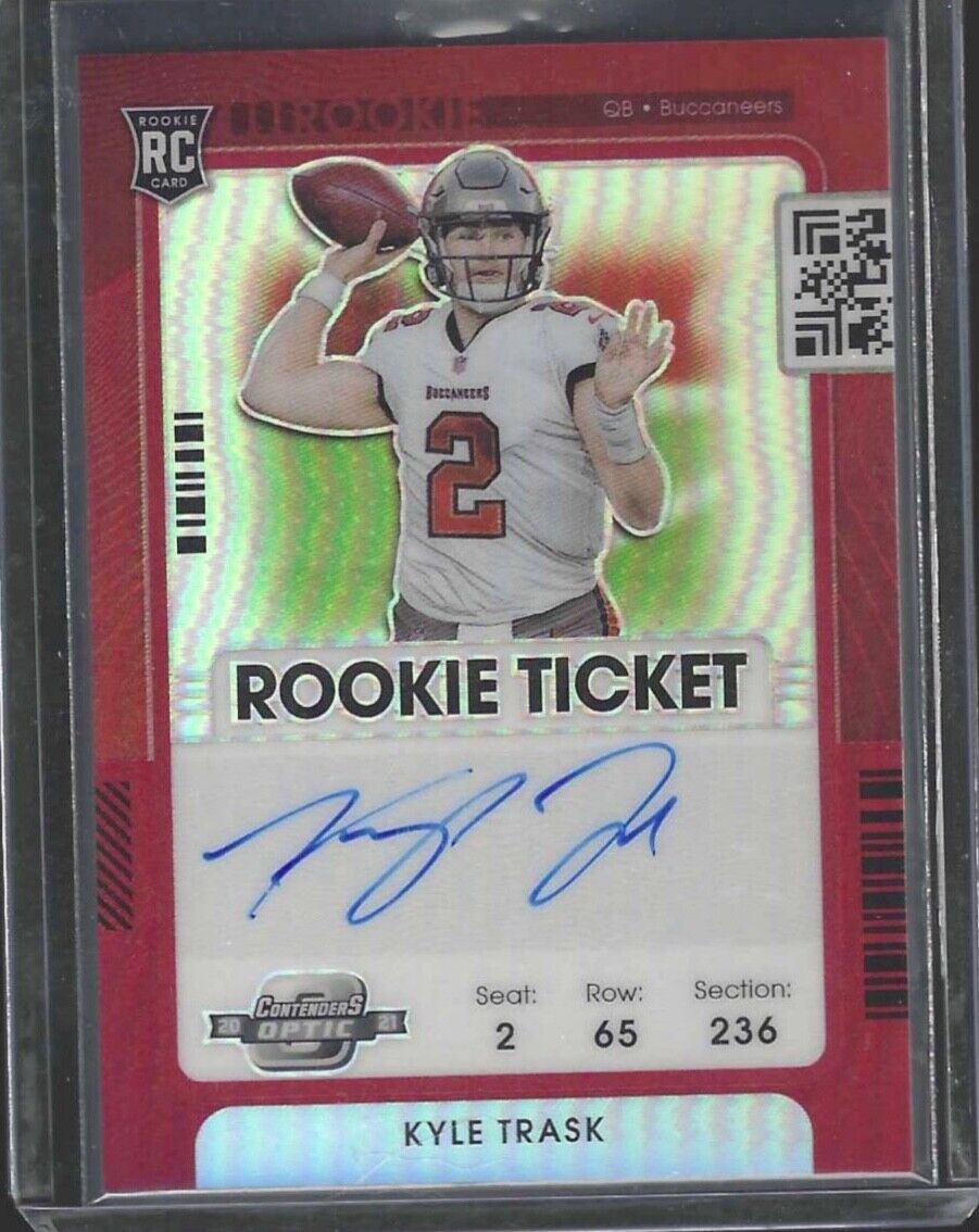 KYLE TRASK 2021 PANINI OPTIC CONTENDERS RED PRIZM ROOKIE TICKET AUTO RC #D 34/50