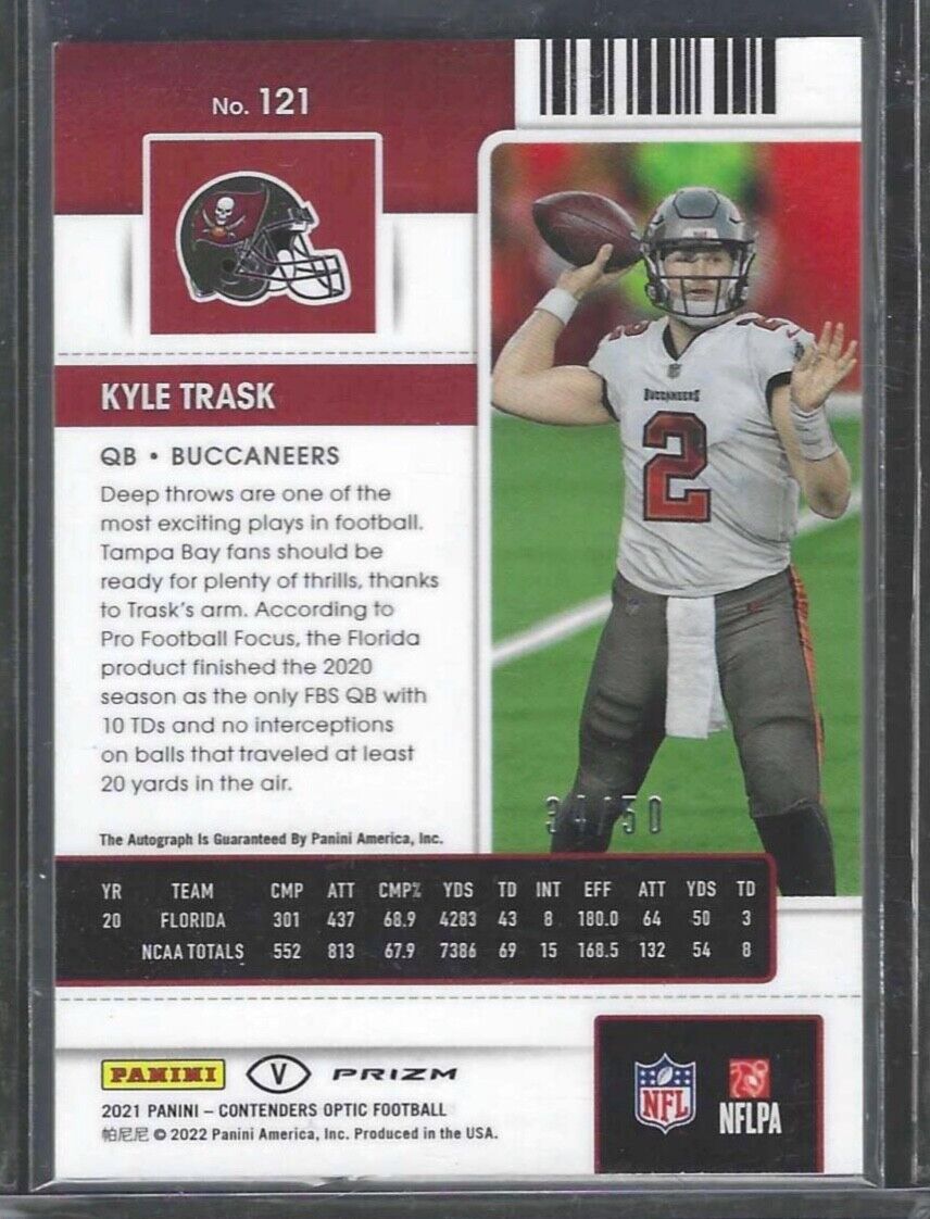 KYLE TRASK 2021 PANINI OPTIC CONTENDERS RED PRIZM ROOKIE TICKET AUTO RC #D 34/50
