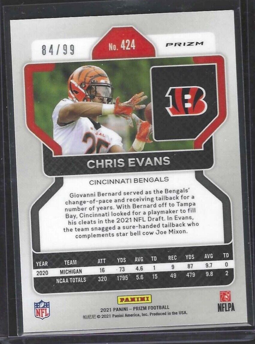 CHRIS EVANS 2021 PANINI PRIZM BLUE CRACKED ICE PRIZM ROOKIE RC #D 84/99
