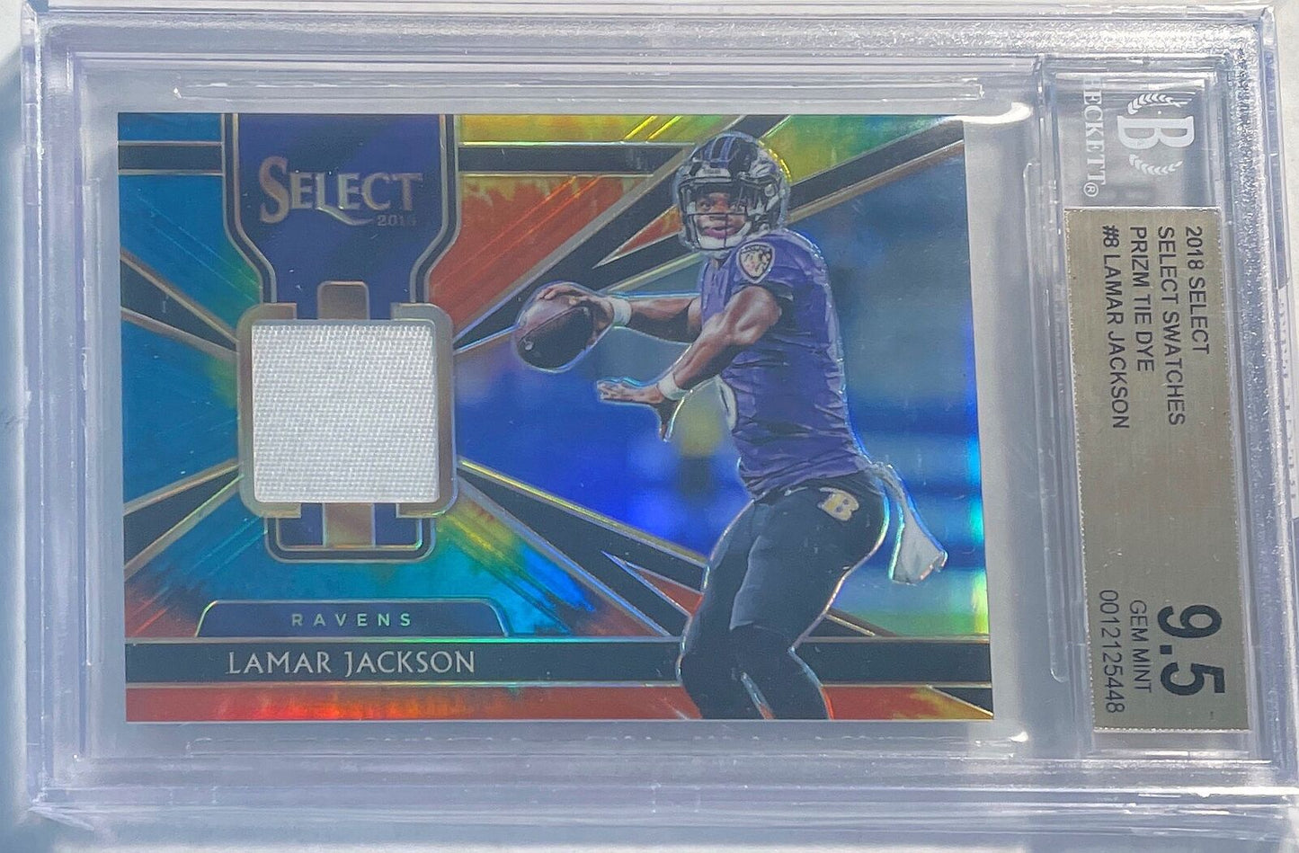 LAMAR JACKSON 2018 PANINI SELECT PATCH TIE-DYE PRIZM RC #D 5/25 BGS 9.5 POP 2