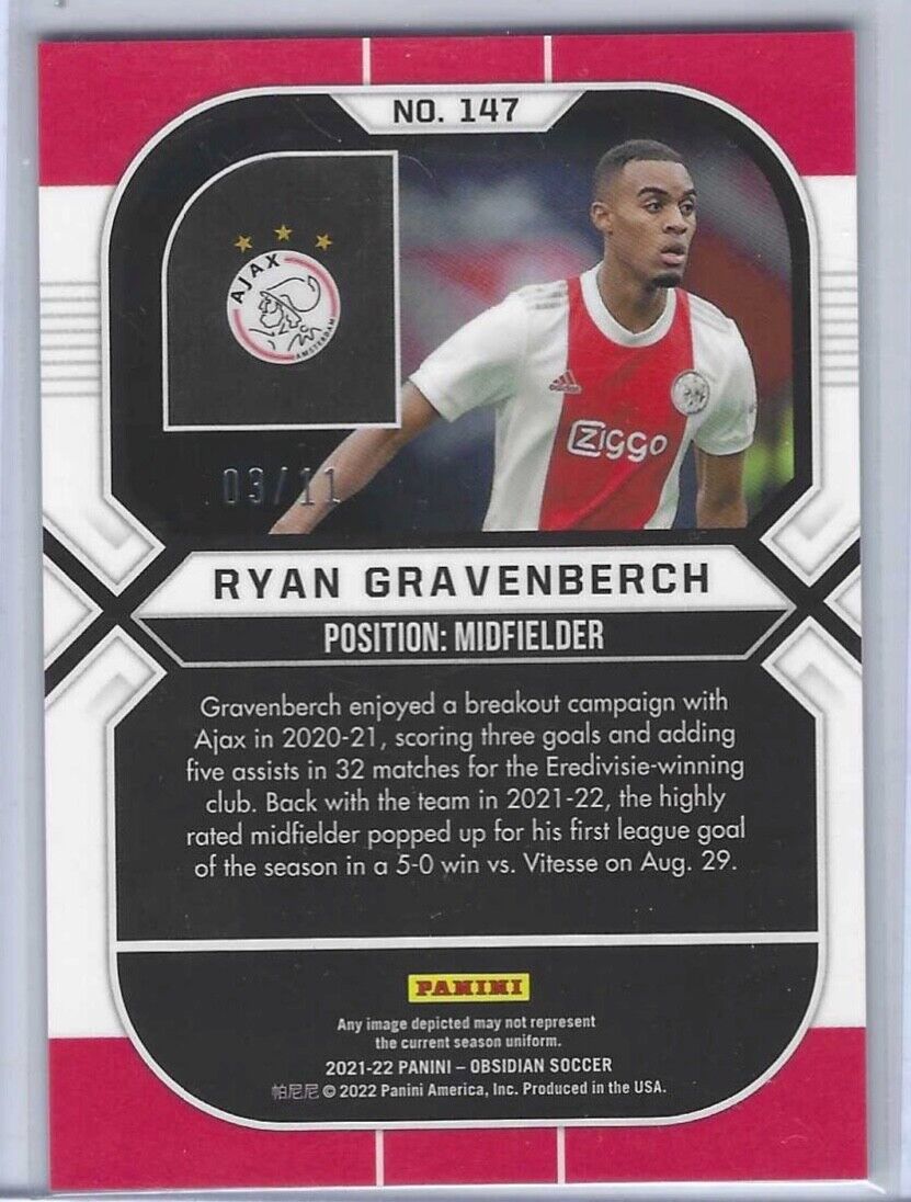 RYAN GRAVENBERCH 2021-22 PANINI OBSIDIAN WHITE PULSAR ETCH #D 03/11