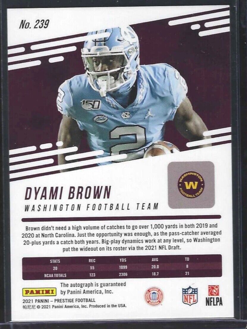 DYAMI BROWN 2021 PANINI PRESTIGE RED FOIL XTRA POINTS ROOKIE AUTO RC #239